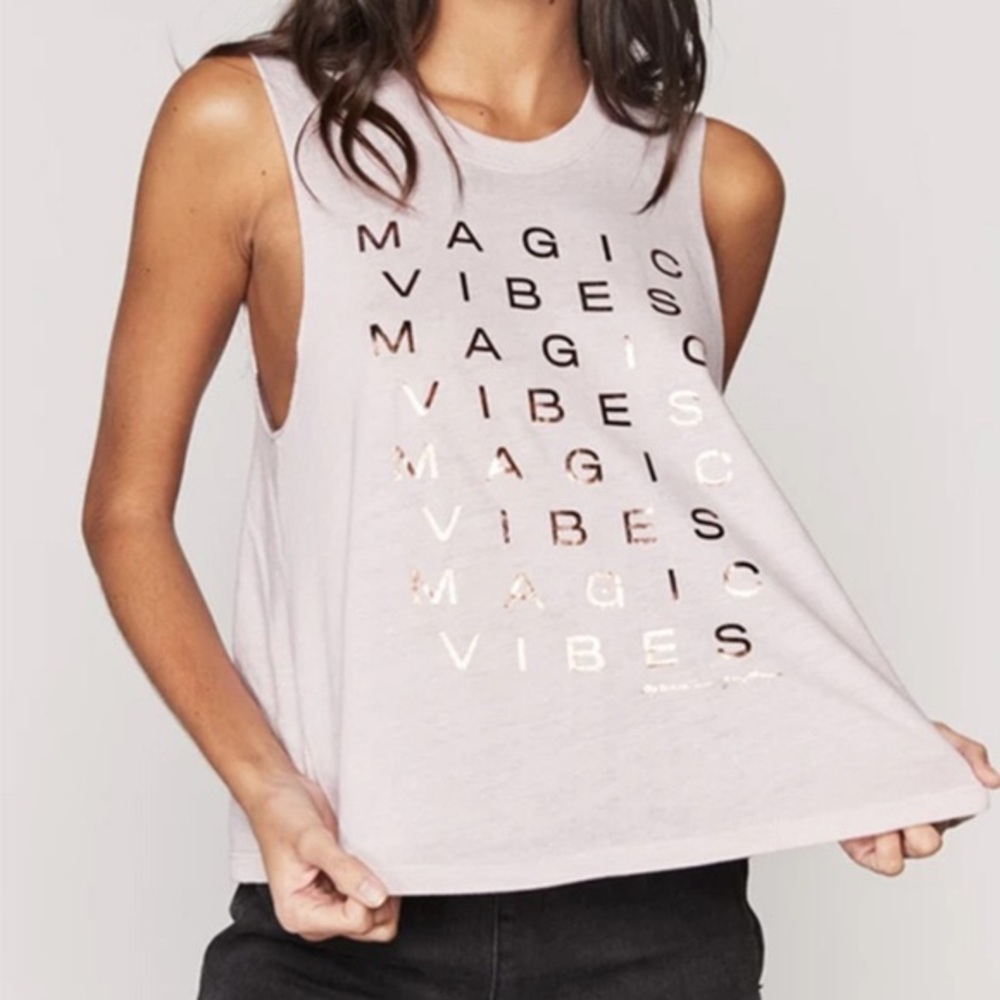 spiritual gangster magic vibes tank top light pink size small rose gold letters
